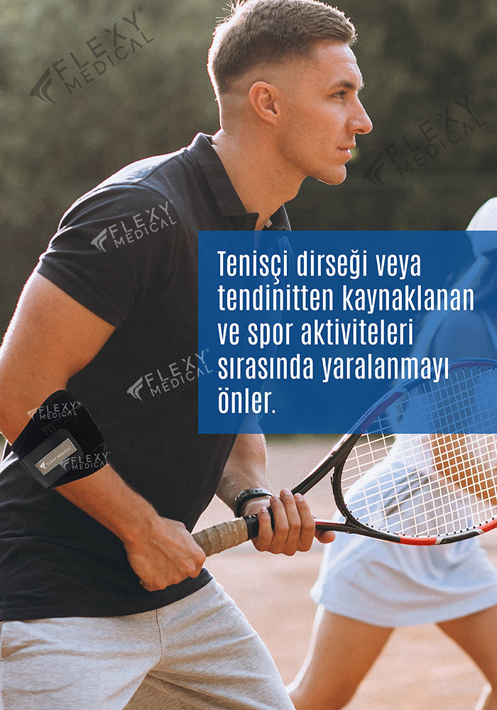 Flexy Medical Epikondilit Dirsek Bandajı - Tenisçi ve Golfçü Dirseği İçin Özel Pedli Medikal Destekleyici Bandaj - Ayarlanabilir Dirseklik - Sağ ve Sol Kol Uyumlu Standart Beden - Unisex
