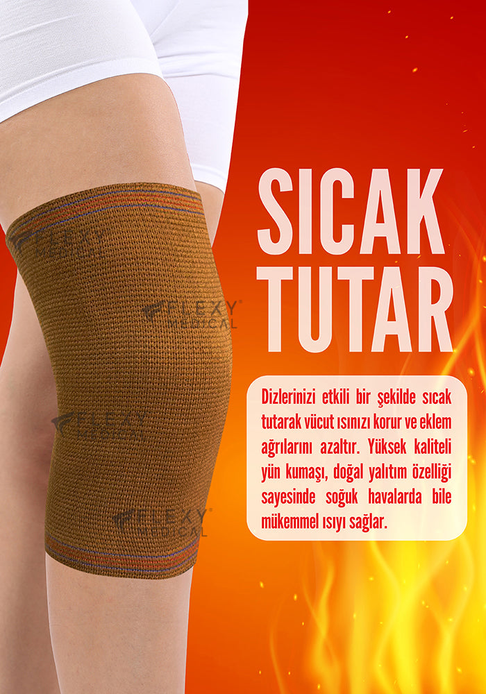 FlexyTherm™ Termal Kahverengi Yün Dizlik Sıcak Tutan Diz Koruyucu Esnek Kaymaz Diz Destekleyici Günlük Kullanım Soğuk Hava İçin Konforlu Unisex Diz Bandı Romatizma Ağrı Destek Dizliği İçlik Kullanımına Uygun