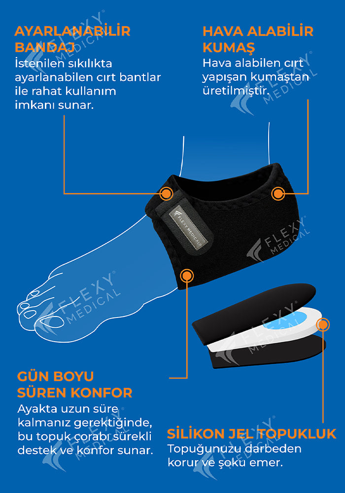 FlexyStep™ Ortopedik Silikon Kumaş Topuk Çorabı (2 Adet) - Topuk Dikeni Tabanlık, Ayak Nasır ve Çatlak Giderici Koruyucu, Ağrı Kesici Topuk Nemlendirici Jel Çorap