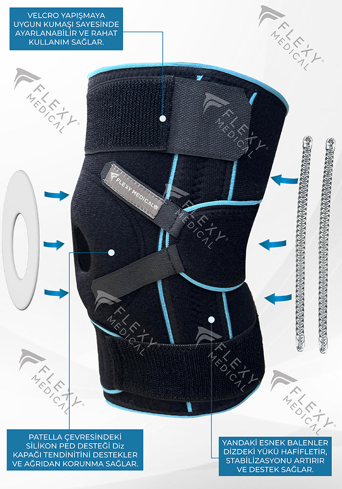 FlexyActive™ Diz Ağrısı için Mavi Silikon Patella Ligament Destekli Ayarlanabilir Dizlik, Menisküs Yırtığı, Artrit, Diz Ağrısı, Eklem Ağrısı, Bağ Yırtılması, Kas ve Eklem Koruması Sağlar