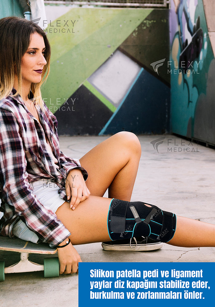 FlexyActive™ Diz Ağrısı için Mavi Silikon Patella Ligament Destekli Ayarlanabilir Dizlik, Menisküs Yırtığı, Artrit, Diz Ağrısı, Eklem Ağrısı, Bağ Yırtılması, Kas ve Eklem Koruması Sağlar
