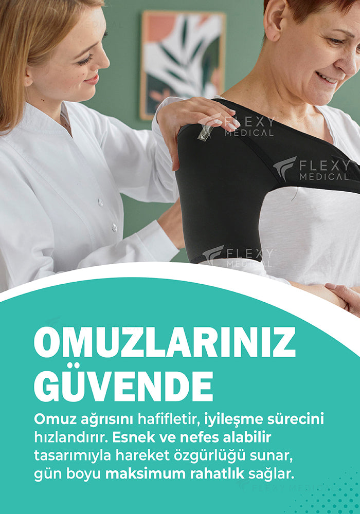 Flexy Medical Omuz Destekleyici Bandaj Ayarlanabilir Ortopedik Tasarım, Kronik Kas ve Eklem Ağrılarını Hafifletici Isı Koruması Sağlar, Sağ ve Sol Kol Uyumlu Nefes Alabilen Konforlu Ortopedik Koruyucu