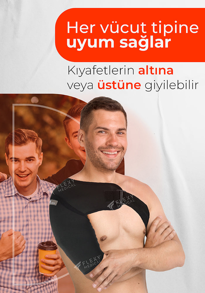 Flexy Medical Omuz Destekleyici Bandaj Ayarlanabilir Ortopedik Tasarım, Kronik Kas ve Eklem Ağrılarını Hafifletici Isı Koruması Sağlar, Sağ ve Sol Kol Uyumlu Nefes Alabilen Konforlu Ortopedik Koruyucu