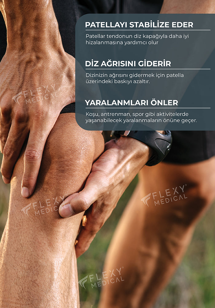 FlexyActive™ Patella Tendon Bandajı Diz Destek Bandı Ortopedik Ayarlanabilir Menisküs Koruyucu Patellar Dizlik Sporcu Bandajı Koşu Fitness Basketbol Jumper's Knee Osgood Schlatter Ağrı Giderici Silikon Destekli