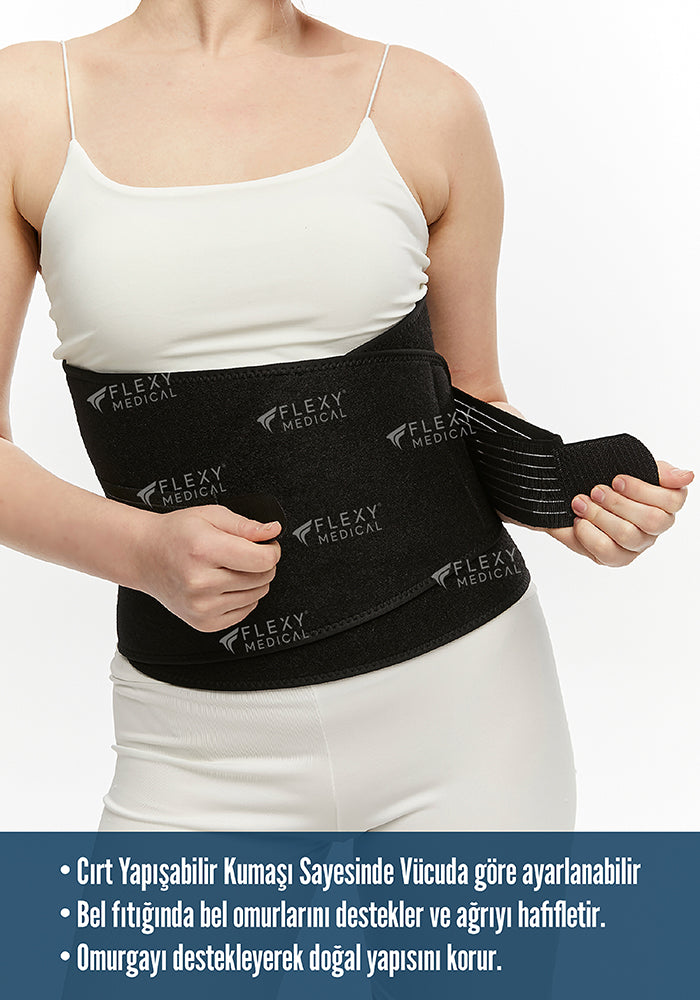 Flexy Medical Siyah Bel Korsesi - Bel Fıtığı Korsesi - 4 Balen Destekli Medikal Korse - Bel ve Sırt Ağrısı İçin Ortopedik Ayarlanabilir Cırtlı Bel Kemeri Kadın Erkek Uygun Bel Destek Korsesi