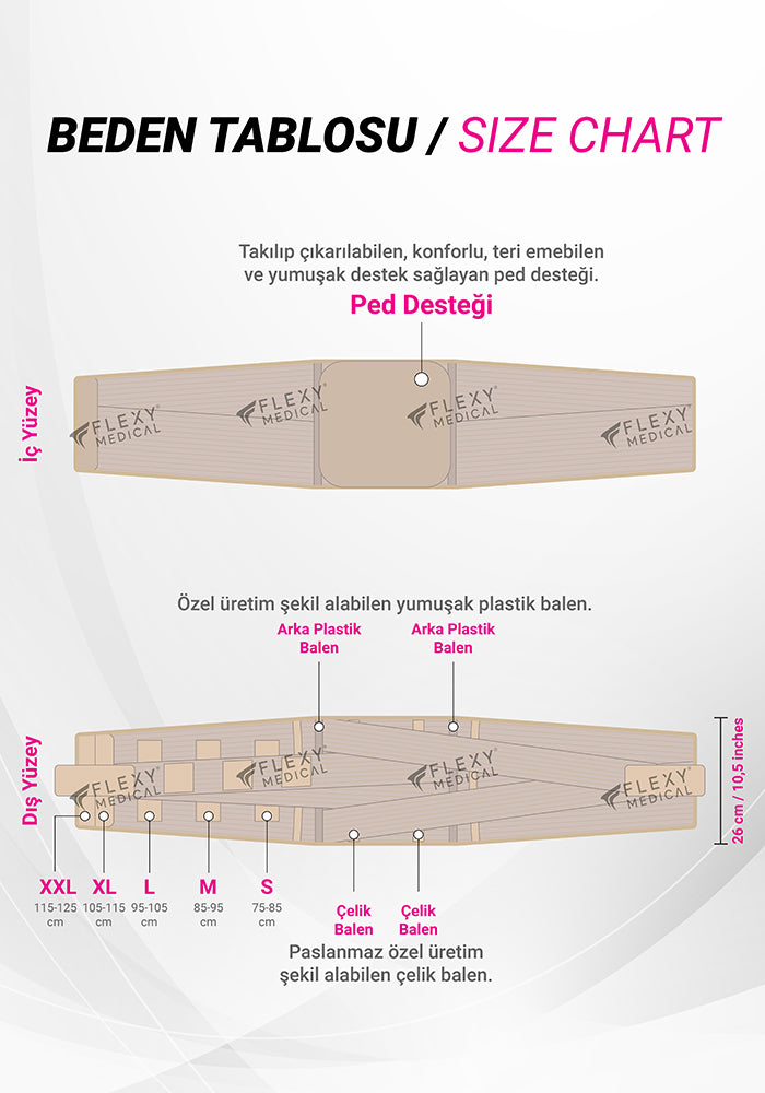 Flexy Medical Çelik Balenli Lumbostad Korse 26cm - Ortopedik Bel Fıtığı Korsesi Medikal Bel Destek Kemeri Ameliyat Sonrası Koruyucu Bel Ağrısı Giderici Esnek Ayarlanabilir Bel Korsesi
